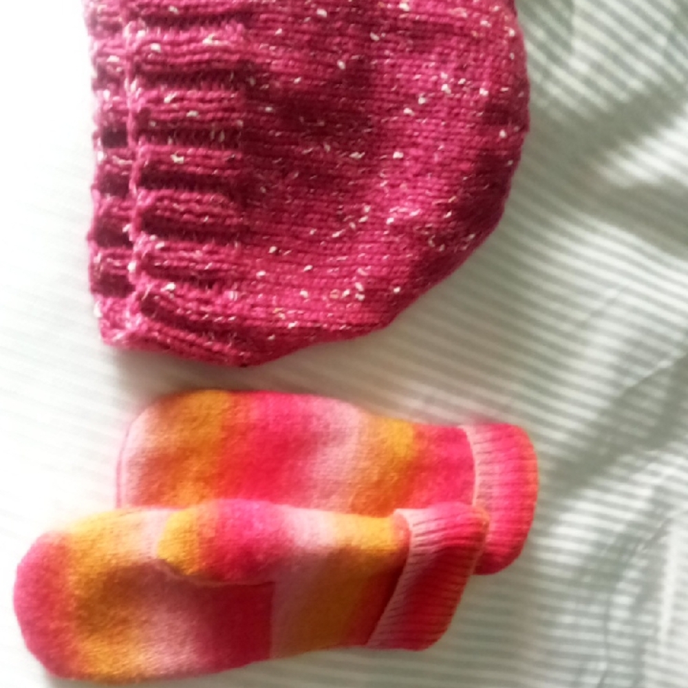 Cozy Pink Knit Hat and Colorful Mittens Set
